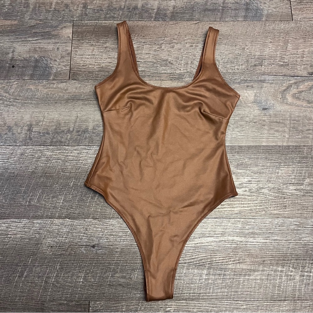 SKIMS Faux Leather Brown Bodysuit XXS NWOT